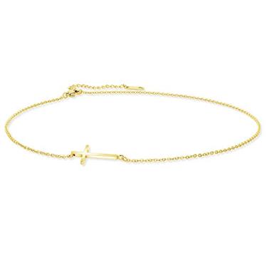 Imagem de Colar de gargantilha transversal de aço inoxidável banhado a ouro 18 K MOMOL com corrente religiosa cristã minimalista de cruz lateral para mulheres e meninas Dourado