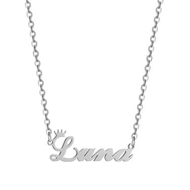 Imagem de Colar de coroa com nome personalizado, letra com letra feminina, placa de identificação, pingente de aço inoxidável, corrente de joias para meninos, Metal