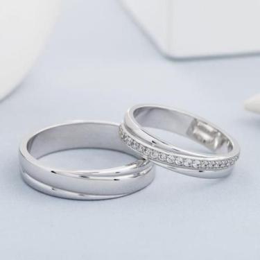 Imagem de Par de alianças em Prata 925 cravejada com zircônias - Closet Joias, 1