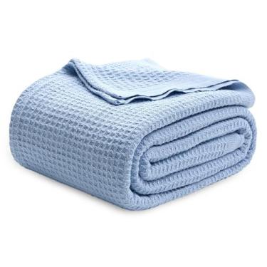 Imagem de Cobertor Queen Bedsure 100% Algodão Waffle - Azul Celeste