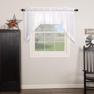 Imagem de VHC Brands Farmhouse Swag Par de cortinas brancas para janela de cozinha com bolso de varão