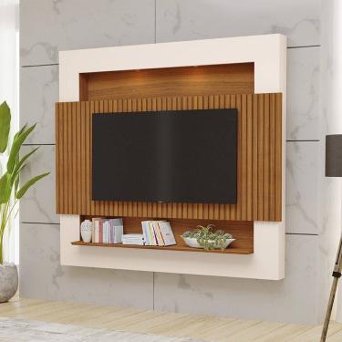 Imagem de Painel Suspenso Riviera Ripado 217cm Para TV até 75 Polegadas Freijó Off White Luapa