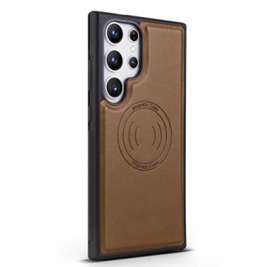 Imagem de FWYANZH Capa magnética para Samsung Galaxy S25 Ultra/S25 Plus/S25, capa fina de couro à prova de choque suporta sucção magnética de veículos, marrom, S25 Ultra