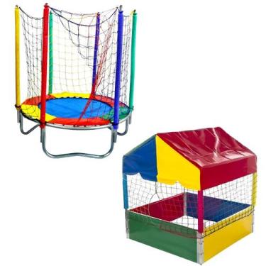 Imagem de Kit Cama Elástica Pula Pula Trampolim 1,40m Piscina de Bolinhas Quadra