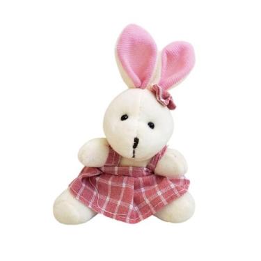 Imagem de Kit 2 Coelho de Páscoa Roupa Quadriculada Mimo Casal Pelúcia - Multiar
