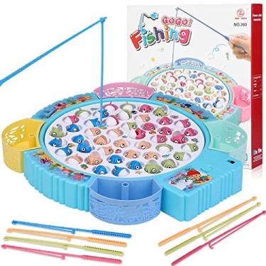 Imagem de Brinquedos magnéticos de jogo de pesca, jogo de tabuleiro rotativo com música, incluindo 45 peixes e 8 varas de pesca, brinquedos de jogo de festa par