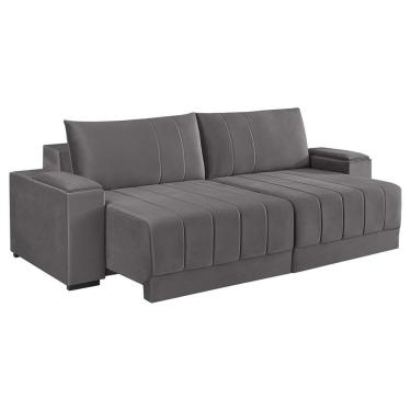 Imagem de Sofá 4 Lugares Retrátil Línea Veludo Cinza 250cm