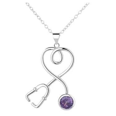 Imagem de AZFEIYA Colar de estetoscópio feminino para enfermeiras, presentes de enfermeira, colares de coração para mulheres, joias de batimento cardíaco para médicos, enfermeiras, estudantes de medicina