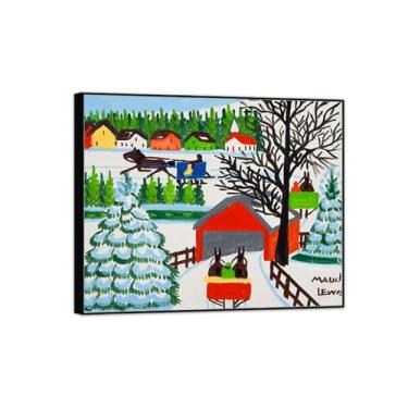 Imagem de MUHJDYC Quadro preto pinturas famosas impressão em tela-primitivismo tela arte de parede imagem-paisagem reprodução de pôster de belas artes (ponte coberta no inverno 4) 40x50cm-16x19in