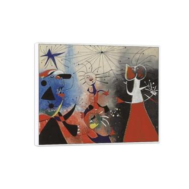 Imagem de MUHJDYC Joan Miró Imagem de arte de parede em tela - reprodução de impressões de arte famosas abstratas - pinturas com moldura branca para decoração de sala de estar (estrelas) 40 x 50 cm - 16 x 19