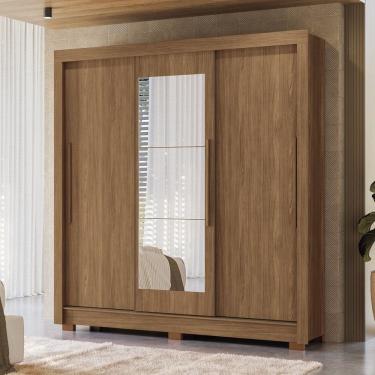 Imagem de Guarda-roupa 3 Portas Correr 2 Gavetas com Espelho Maringá Jatoba