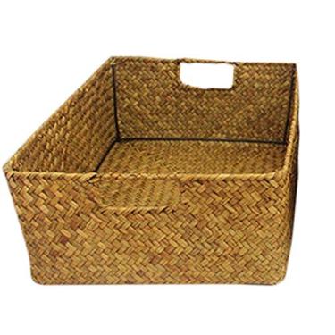 Imagem de Cesta de armazenamento de vime, cestas de armazenamento retangulares, cesta de armazenamento de papel trançado à mão, para banheiro, sala de estar, cozinha - P