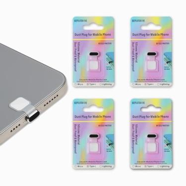 Imagem de Donkiyana Plugue antipoeira para capa de celular, pacote com 4 unidades, antipoeira e antiperda, capa de proteção de porta de carregamento para iPhone 15/16, Samsung Galaxy S22/S21/S20, Note 20, todos