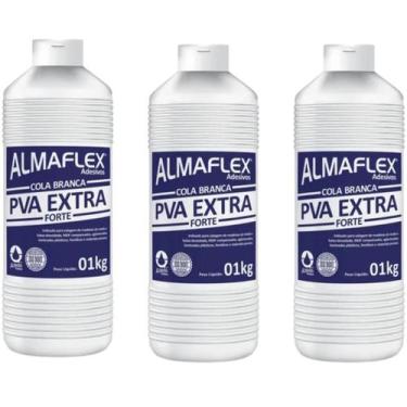 Imagem de Kit 3 Cola Pva Extra Forte Branca 1kg Madeira Mdf Concreto Almaflex