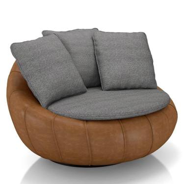 Imagem de Poltrona Para Sala Giratória Redonda Saphire M22 Linho Cinza/caramelo - Mpozenato