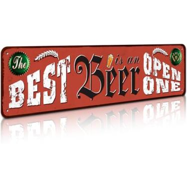 Imagem de Placa de parede de metal, The Best Beer is an Open One 10 cm x 40 cm, placa decorativa divertida para decoração de casa, cozinha, bar, quarto, garagem, decoração, vintage e retrô, tema de cerveja