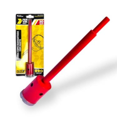 Imagem de Serra Copo 30 mm Diamantada - C/Haste e Pino Guia Fertak Para Granito Porcelanato Mármore para Pedreiros Cor Vermelha Original Cód - 299030