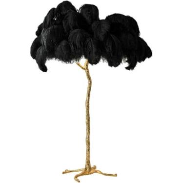 Imagem de Lâmpada De Chão Led De Resina Com Tripé De Penas De Avestruz Natural Regulável - Decoração Ideal Para Sala De Estar, Casa E Escritório - Luz De Leitura Perfeita É, Black, 120x80cm