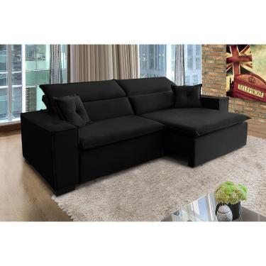 Imagem de Sofá Londres 2.10m Retrátil E Reclinável Pillow Top - Preto