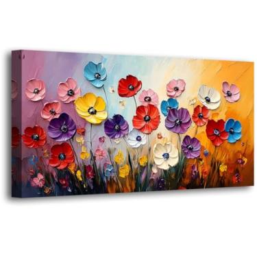 Imagem de Imagens abstratas de flores coloridas arte de parede em tela para sala de estar escritório quarto decoração de parede, amarelo rosa vermelho azul roxo flores impressão arte de parede pintura moderna