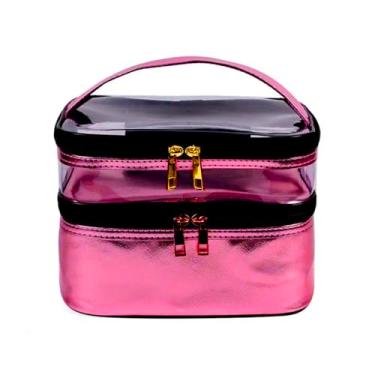 Imagem de Nécessaire Organizadora de Maquiagem Feminina para Acessórios de Cosméticos Mulher Espaçosa Elegante Grande Durável Leve e Resistente Make (Pink-e)