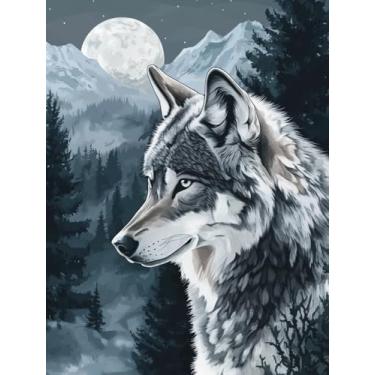 Imagem de Zariocy Kits de arte de diamante 5D para adultos, lobo animal, pintura de diamante faça você mesmo, paisagem escura, redondo, broca completa, cristal, bordado, pinturas, artesanato, artesanato para