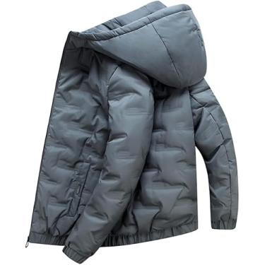 Imagem de Jaqueta De Suor Masculina Moderna Urbana Regular Solta Fofa De Cor Sólida Jaqueta Outono Com Capuz Espessamento à Prova De Vento Esqui Ao Ar Livre Quente, B-Gray Green, 4XL