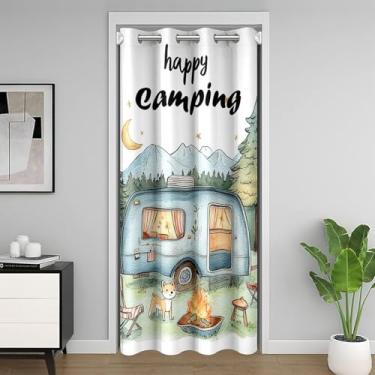 Imagem de meiyoeat Cortina de porta Happy Camping para privacidade de entrada, 106 x 203 cm, 1 painel para crianças, trailer, acampamento, armário, para meninos, meninas, árvore, fogueira, divisória de quarto