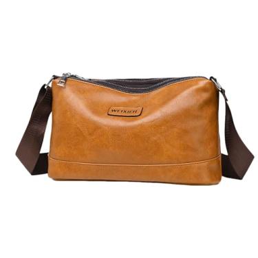 Imagem de Bolsas de ombro masculinas - Bolsa tiracolo vintage pequena de couro bolsa tiracolo casual masculina, Kahki, Vintage casual