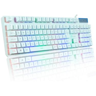 Imagem de Teclado Gamer Semi Mecânico Usb Rgb Compatível Pc Computador Videogame Cor Preto E Branco - Titorion TE001 (Branco)