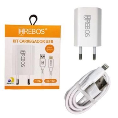 Imagem de Carregador Completo Lightning Fonte + Cabo 1.2A HRebos HS-102i