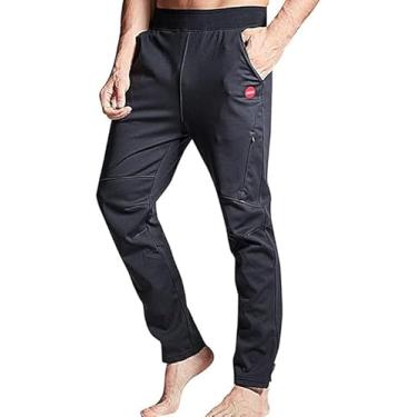 Imagem de Souke Sports Calça de ciclismo masculina de inverno, de lã à prova de vento, calça de moletom atlética respirável para corrida, Preto, GG