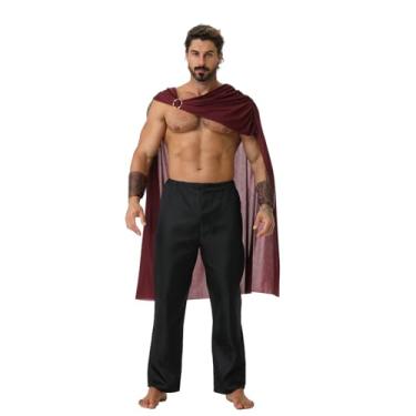 Imagem de AGCOAH Roman Soldier Costume Men Brown Cloak Medieval Cape Roman Gladiator Costume Samurai Costume Renaissance Greek Warrior Costume (Brown-128CM/50INCH