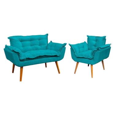 Imagem de Kit Namoradeira Manicure + Poltrona Decorativa Para Sala Recepção Consultório Alice Suede