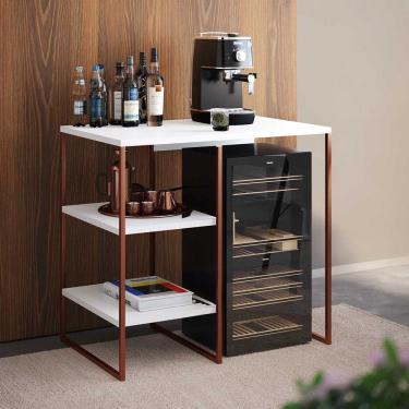 Imagem de Aparador Adega Industrial Bar Barzinho Bourbon Aço Cobre e Branco 80 Cm