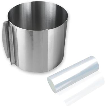 Imagem de Jtuxcke Conjunto de anéis de bolo de alto acetato de 15 cm de altura - anéis de cozimento ajustáveis de aço inoxidável de 15 a 30 cm, moldes redondos com rolo de folhas de acetato transparente de 16