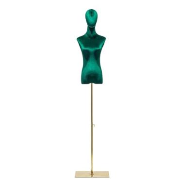 Imagem de Mannequin Torso de manequim feminino de veludo, base de metal ajustável e removível, adequado para camisetas, camisas, calças, chapéus, suéteres(Green)