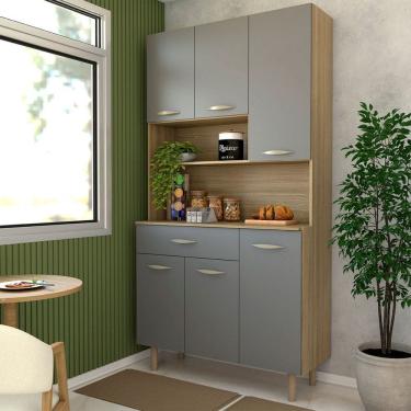 Imagem de Armário de Cozinha Beatrice 6 Portas 1 Gaveta Freijó/Gris - Panorama Móveis
