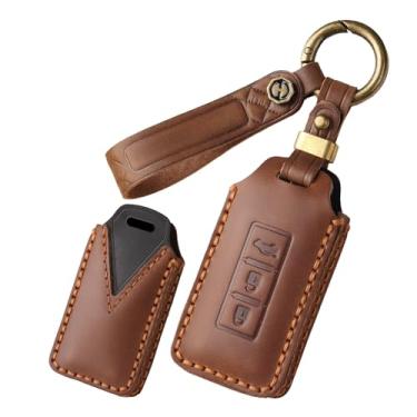 Imagem de HIBEYO Capa de chaveiro de couro adequada para Mitsubishi Outlander Sport Eclipse Cross ASX Mirage RVR Lancer Fortis Ex com chaveiro Smart Remote Auto Key Case apto para Mitsubishi Car Key Protector