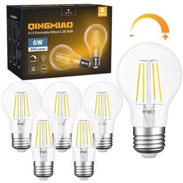 Imagem de Lâmpada LED Qingmiao A19 E26 Base 6W (60W) 600lm 4000K, pacote com 6