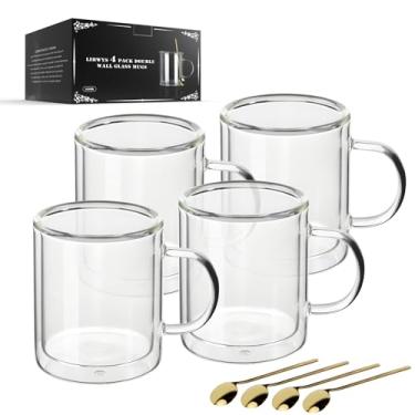 Imagem de LIBWYS Canecas de café de parede dupla de 350 ml (pacote com 4) - Copos de vidro borossilicato isolados com alça para expresso, cappuccino, latte - resistente ao calor, seguro para lava-louças, copos