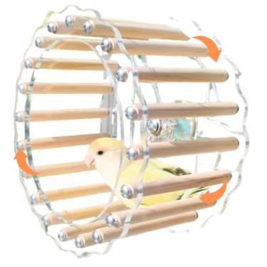 Imagem de Brinquedo giratório para pássaros, roda de corrida de madeira e acrílico, brinquedos de papagaio para calopsitas, periquitos, conures, papagaios, acessórios para exercícios (rodas de corrida)