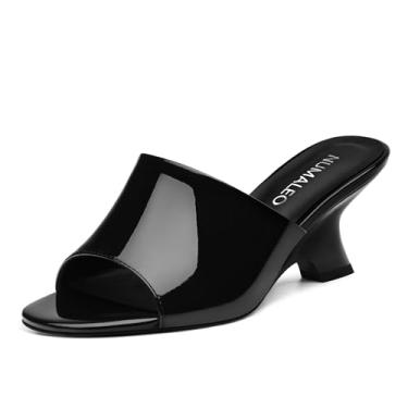 Imagem de NUMALEO Sandálias femininas confortáveis de salto baixo gatinho, sem fecho, peep toe, plataforma, sapatos de verão para festas, bailes, uso diário, Preto, 40