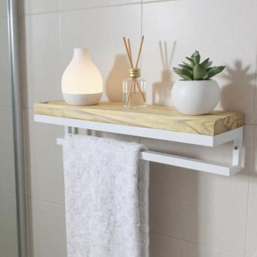 Imagem de Porta Toalhas Strassis Design SD-4004 Metal e Madeira Cor: Branco