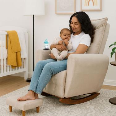 Imagem de Poltrona Cadeira de Amamentação Balanço e Puff Ternura BegeClaro