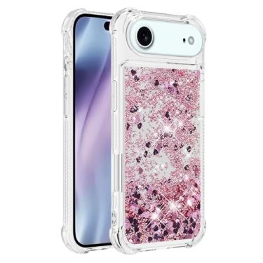 Imagem de Capa de telefone à prova de choque para iPhone Air com glitter líquido de areia movediça e corações flutuantes, capa de TPU de camada dupla reforçada com 4 cantos, protetor de telefone seguro