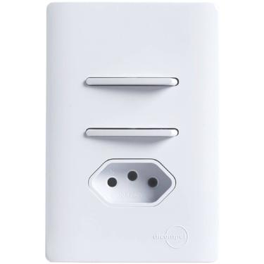 Imagem de 2 Interruptores Simples e Tomada 2P+T de 10 Ampères com Placa 4x2 Branca da Linha Novara - 1100/23 - DICOMPEL