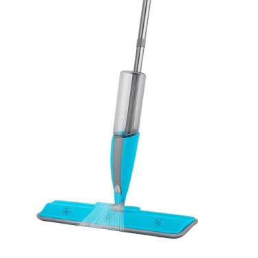 Imagem de Mop Spray com Reservatório 350ml Recarregável Base de Microfibra Lavável Cabo Retrátil Borrifa Limpa e Seca