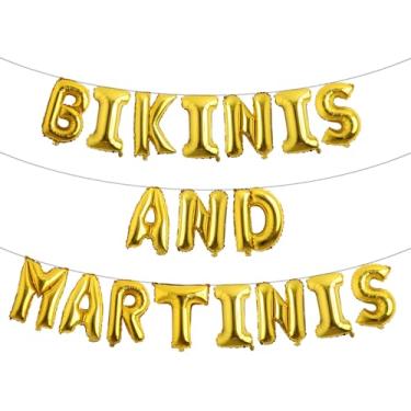 Imagem de Balões de letras - BIKINIS AND MARTINIS 41 cm letras do alfabeto folha balão Mylar faixa de despedida de solteira (biquínis e martinis dourado)