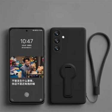 Imagem de Capa de celular dobrável com suporte oculto de silicone líquido de luxo para Samsung Galaxy S25 Ultra S24 S23 Fe S22 S21 S20 Plus (para Galaxy S22 Plus/preto)